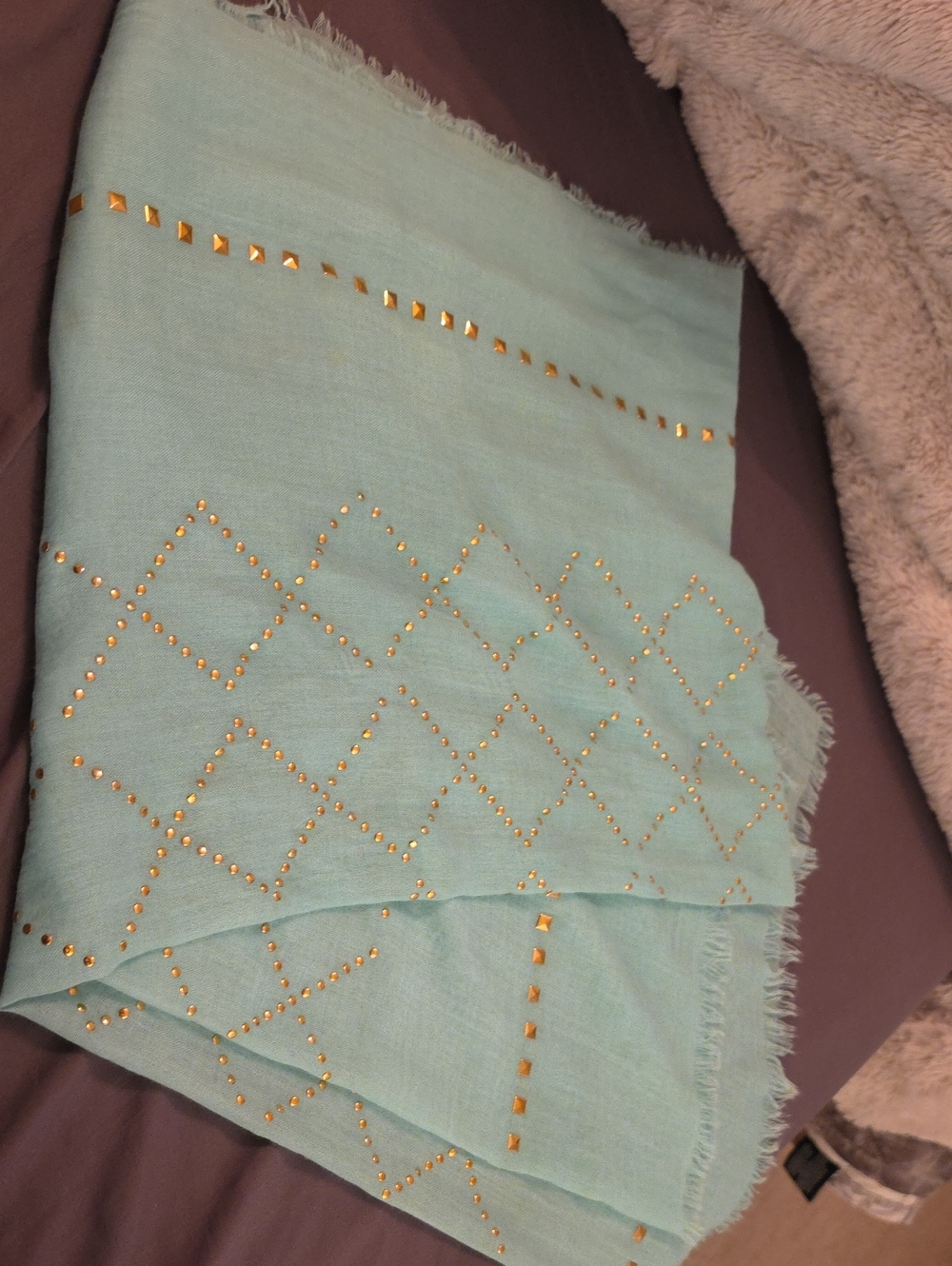 Light Teal Studded Scarf - Women Accessories